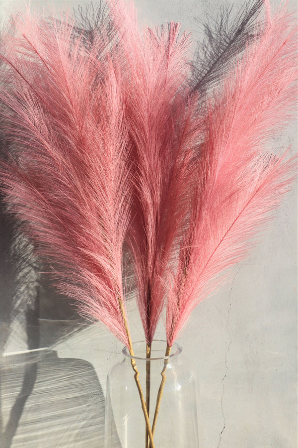 Large Pink Faux Pampas Grass - 3 Stems